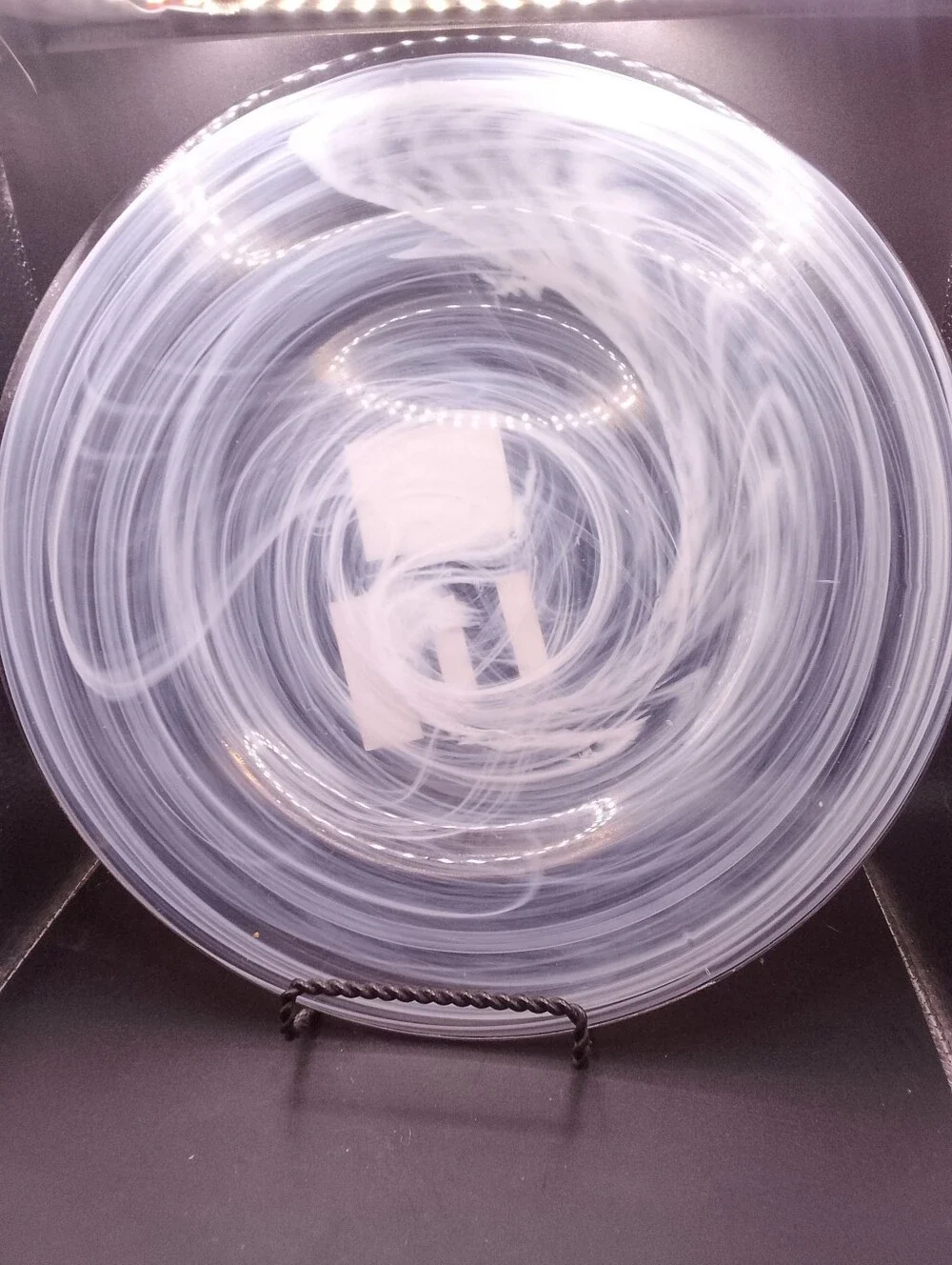 Clear White Swirl Recycled Glass candle Plate 11